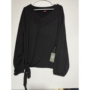 Vince Camuto XL Studded V‑Neck Pullover Sweater w/ Self‑Tie Hem – NWT